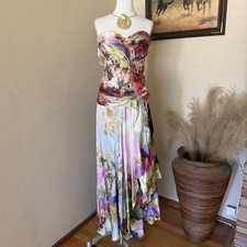 Terani Couture Strapless Multicolor Silk Beaded Gown Dress Size 10