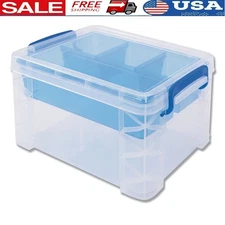 Super Stacker Divided Storage Box Snap Tight Lid Stackable Organizer W/ Tray New