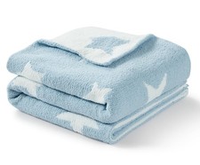 30X40 Chenille Baby Blanket, Cozy Soft Warm, Blue Star, Baby Shower Gift