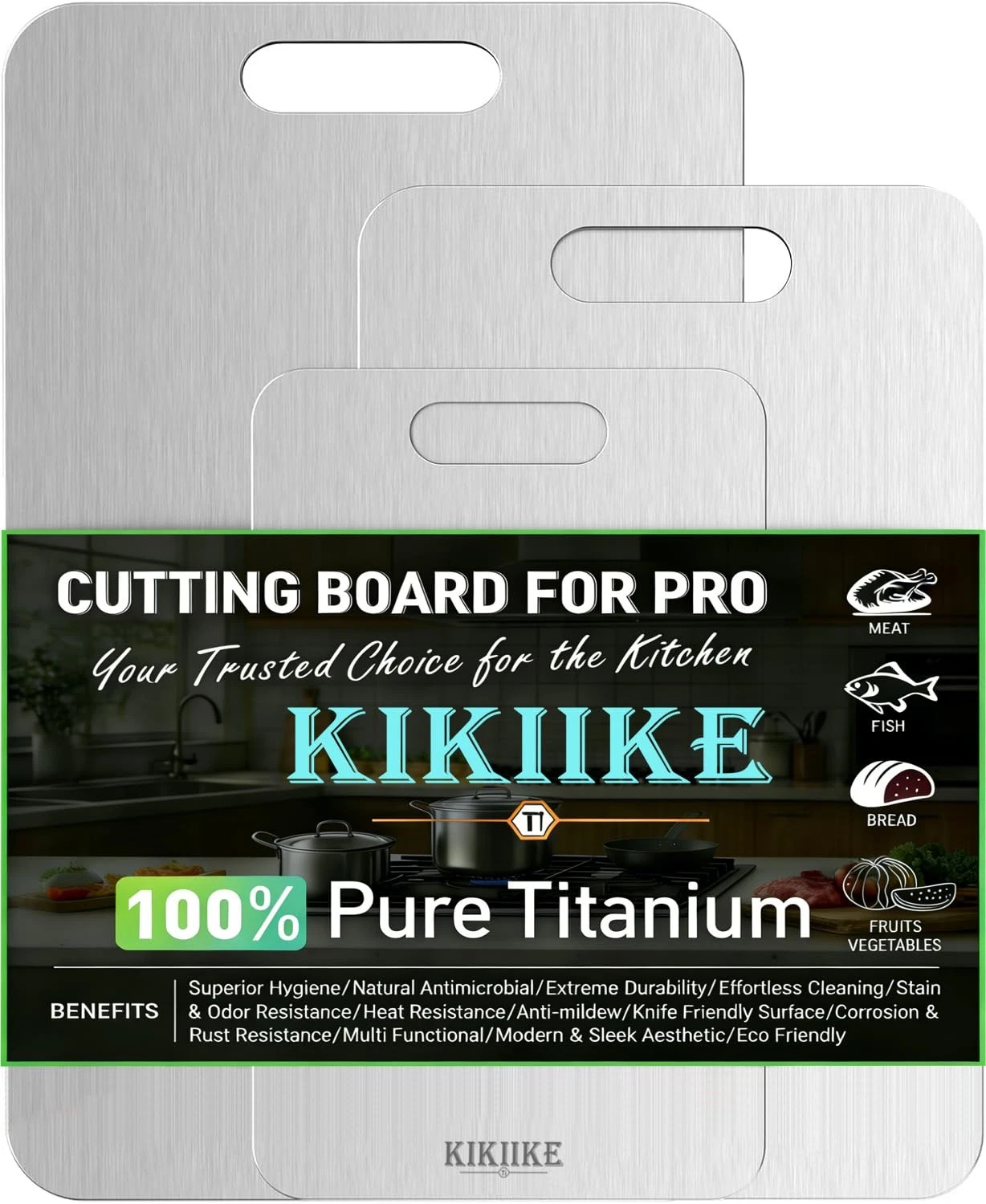 Pure Titanium 3-Piece Kitchen Cutting Board Set Non Toxic Titanium Kitchen