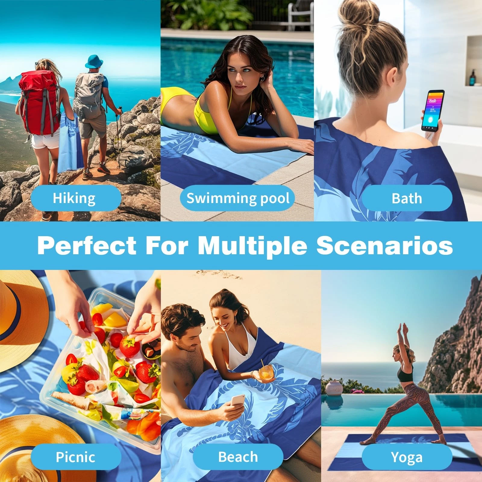 SKYREH Large Beach Towel, 71" x 39" Oversized Lightweight Compact Quick Dry S...