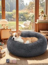 Ohgeni Calming Donut Dog Bed Pillow for Small Medium Pets, Machine Washable Remo