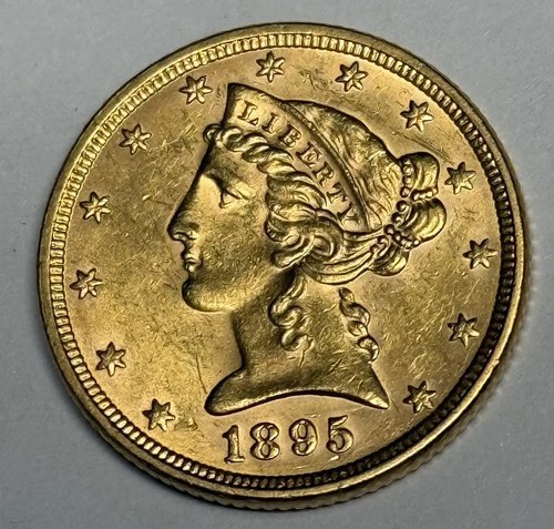 Mint State 1895-P $5 Liberty Head Gold Half Eagle, U.S. Type Coin Uncirculated