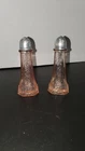 Salt and Pepper Shaker Set Pink Depression Glass with Metal Lids  4-1/2" Tall