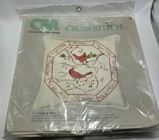 Sealed NOS Columbia-Minerva CM Cross Stitch 16" Red Cardinal Pillow Kit 6859