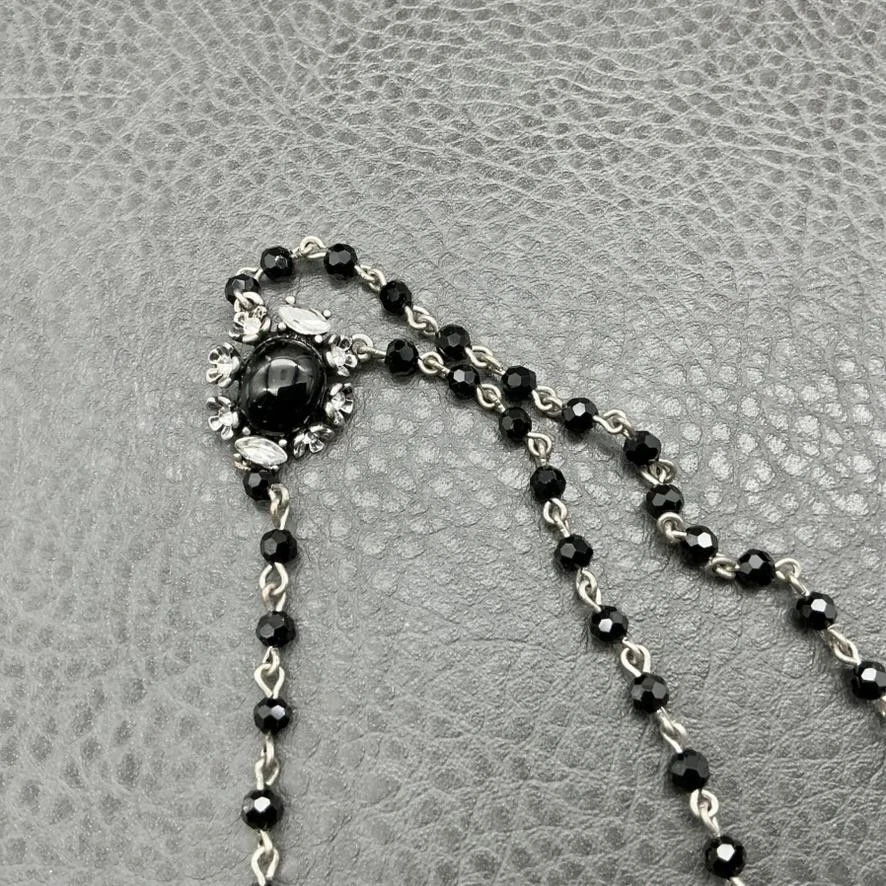 WHBM ожерелье женщин Y Lariat черный граненый бусина серебристого тона цветочный подвеска - Изображение 4 из 4