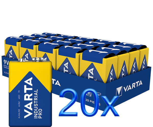 Varta 4022 20X Industrial 9V Blocco Batteria 9V 6LP3146 Alcaline Longlife Power-image