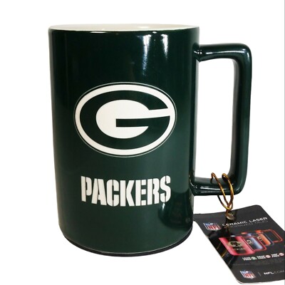 NWT NFL Green Bay Packers Ceramic Laser Engraved Mug 16oz Silicone Bottom Green