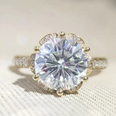 3.50 CT Round Lab-Created Diamond Cluster Engagement Ring 14k Yellow Gold Plated
