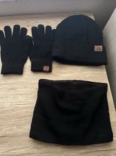 Beanie Hat, Neck Warmer, Gloves Set Unisex 3-Pieces Black NEW