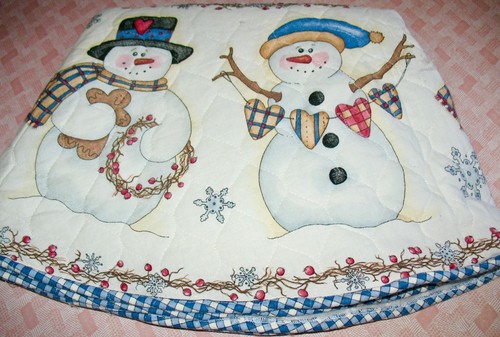 Country CHRISTMAS TREE SKIRT Snowmen & Hearts ~ Daisy Kingdom? Machine Quilted - Picture 9 of 12