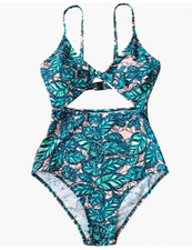 Nuovo con etichetta! Costume intero CUPSHE stampa foglie lussureggianti spalline regolabili - Taglia XL