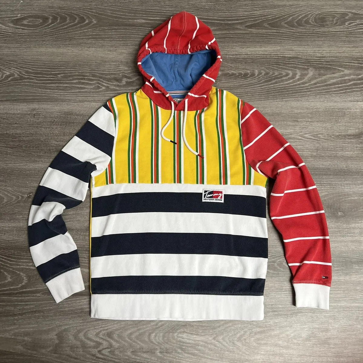 Ti Havslug Eller Tommy Hilfiger Denim Colorblock Hoodie Sweatshirt Retro Style Size Medium |  eBay