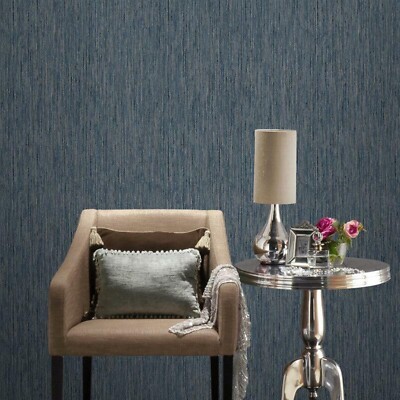Dunkelblau/Gold Tapete Metallic Uni Linear Struktur Streifen Schwer Aura