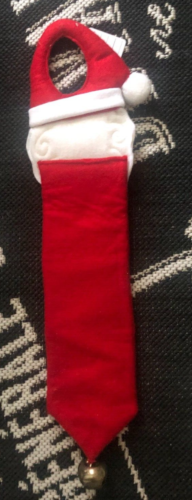 MCM Vtg Xmas HO HO Santa Felt DoorKnob Handle HANGER Decor JINGLE BELL Holly New - Picture 6 of 7