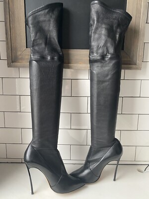Casadei Blade black stretch Leather over the knee boots EU38