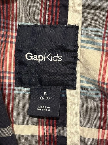 Gap Kids S 6/7 Multicolor Blue Plaid Pullover Hooded Spring Jacket - Picture 9 of 10