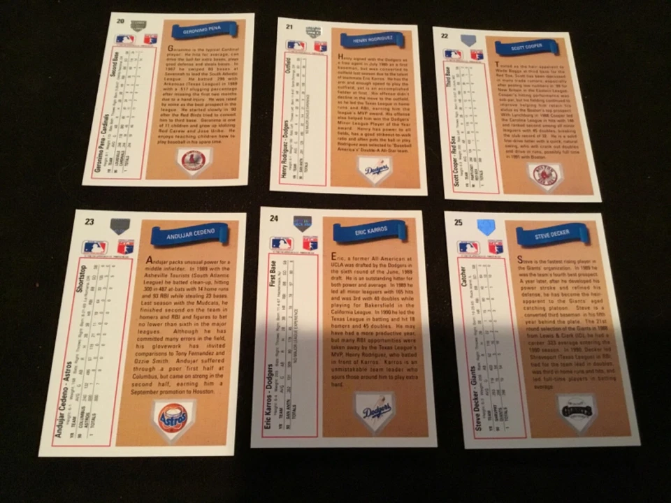 1991 Upper Deck baseball cards sequential lot #20- #25 Mint FREE SHIPPING - Image 2 of 2