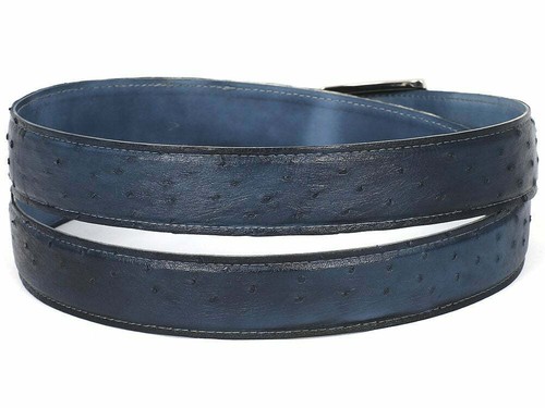 Cinturón de avestruz genuino PAUL PARKMAN para hombre azul marino (ID #B04-NVY) - Imagen 2 de 2