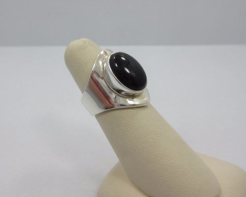 Sterling Silver Oval Black ONYX engagement Ring 925 Wedding Band 6.75 - Picture 3 of 6