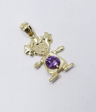 14K Yellow Gold Birthstone Baby Girl Pendant Charm Colored Cubic Zirconia - Feb