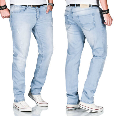 A. Salvarini Designer Herren Jeans Hose Regular Slim Fit Used Jeanshose Stretch