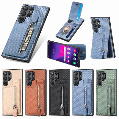 For Samsung Galaxy S24 23 S22Ultra Leather Magnetic Case Flip Zipper Card Wallet