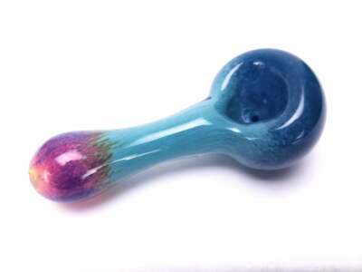 Mermaid Glass Tobacco Pipe With Amber Purple, Teal, And Blue