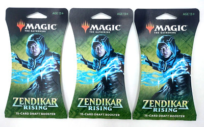 mtg zendikar rising draft booster box 15 cards from the set designed for a balanced Draft experience plus an ad card or token 3 Packs - Magic The