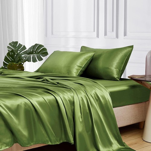 Juego de 4 sábanas de satén Queen ropa de cama suave y sedosa con bolsillo profundo de 15 pulgadas - Imagen 23 de 66