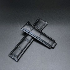 20mm Black Leather alligator Strap for Deployant replacement fits for Rolex