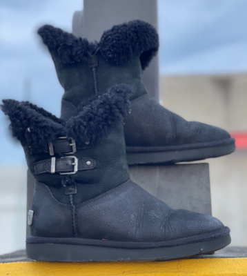 UGG Renley Boots Water-Resistant Leather Dual Buckle Straps Suede