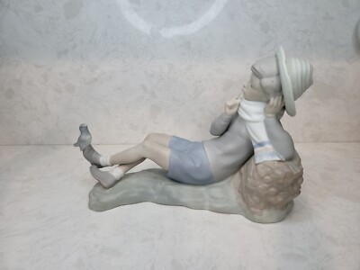 Vtg Lladro 4730 Shepard Boy Resting With Bird On His Foot Matte Finish Spain