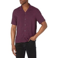 John Varvatos Men's Danny Button Down Camp Shirt Wine Size: XS NWT