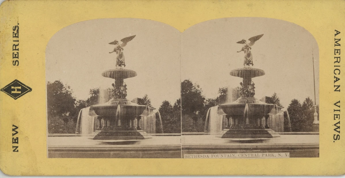 USA New York Bethesda Fountain Central Park Old Stereoview Photo