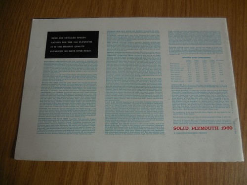 1960 The Solid Plymouth Original Sales Brochure 26 pages MINT - Picture 7 of 7