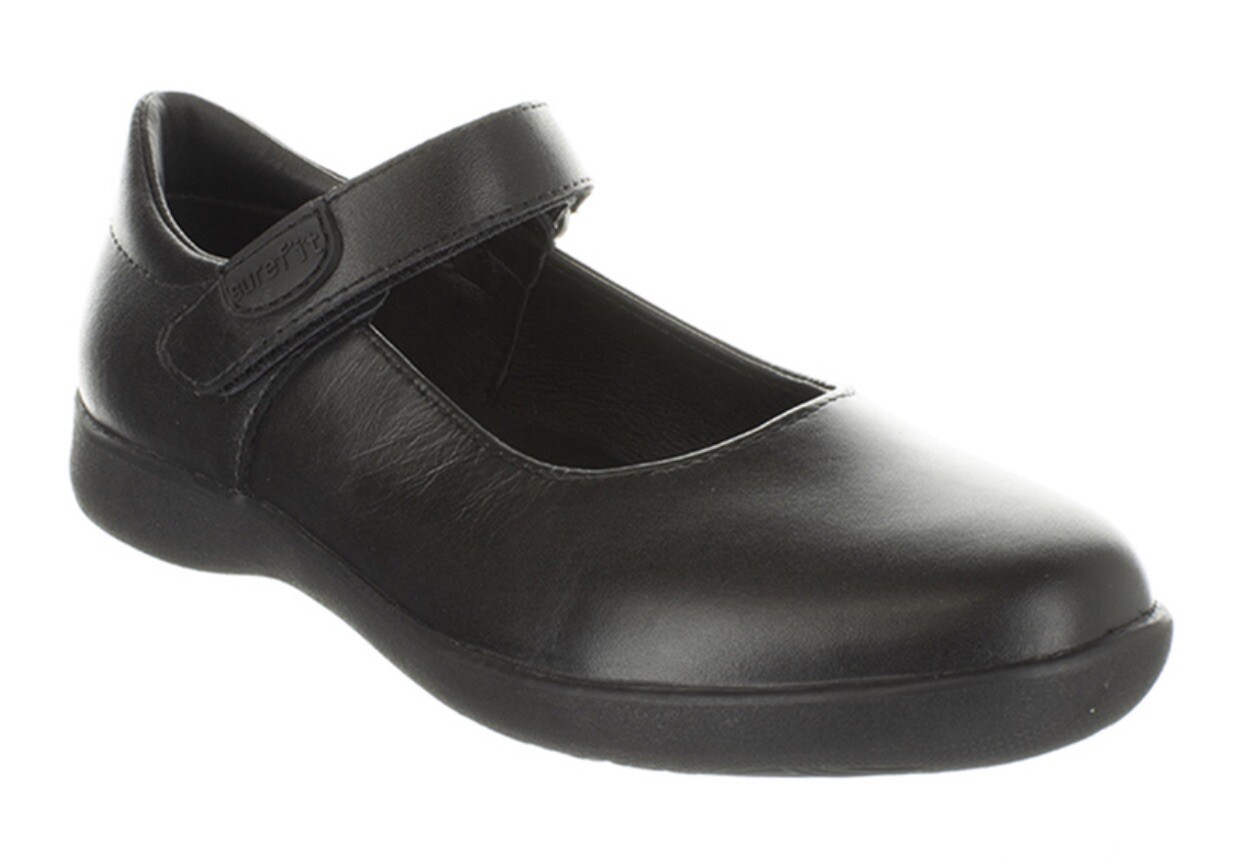 New Girls Black Leather Mary Jane School Shoes ‘Bianca’ Surefit, Sure