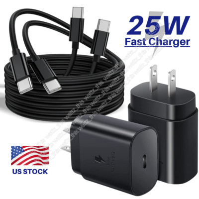 Fast Wall Charger 25W Type USB-C Adapter Cable For Samsung S20 S21 iPhone 15 16