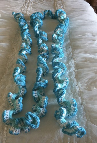 Garland Spiral Ruffle Aqua Blue White 150” Long Handmade Crochet 