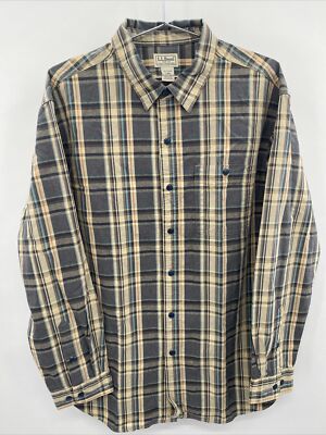 LL Bean Mens Size L Reg Quality Durable Cotton Plaid Button Up Long Sleeve Shirt