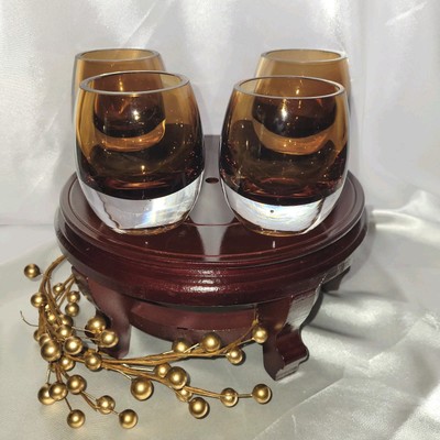 Mikasa Solaris Amber/Clear Handblown Glass Votive Holders (4)Clear Weighted Base