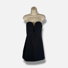 Halston Women's Black Strapless Plunge Crepe Anabelle Mini Dress Size 10