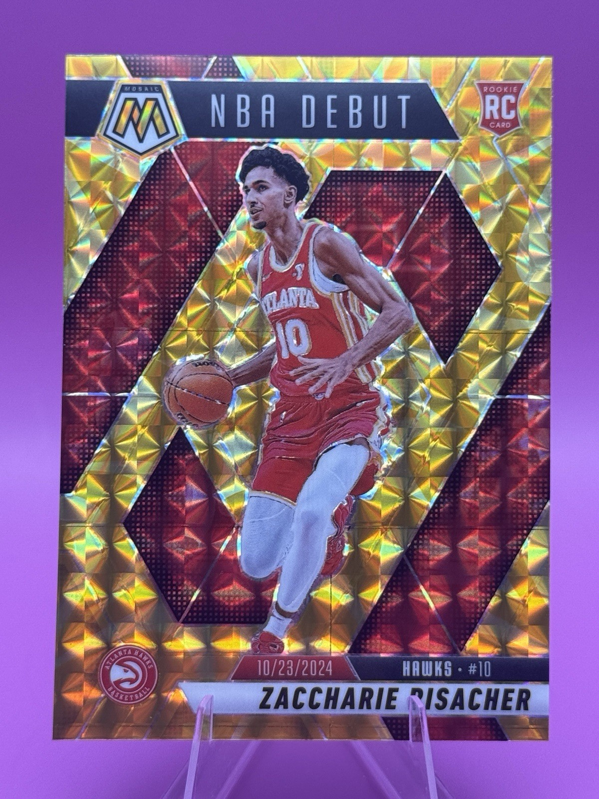 2024-25 Mosaic Zaccharie Risacher #269-Hawks-Reactive Yellow Mosaic NBA Debut
