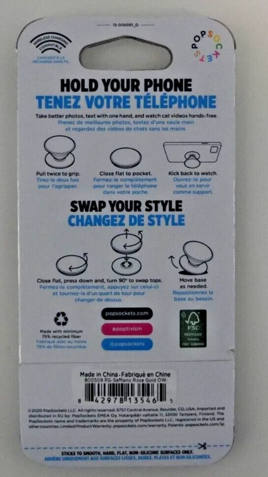 PopSockets Swappable Phone Grip Stand - SAFFIANO ROSE GOLD - PopGrip PopSocket - Image 2 of 3