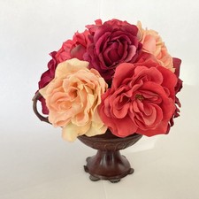 Decorative Flower Arrangement with Brown Vase and red roses brown
