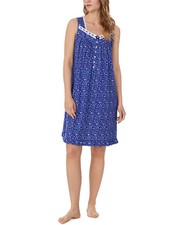 Eileen West Navy Shell Print Sleeveless 100 Cotton Knit Short Nightgown XL