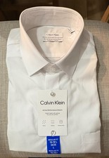 Calvin Klein Men's Active Performance Stretch Shirt, White, L 16-16.5, 34/35 NWT