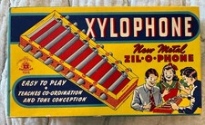 Vintage 1940's / 1950's METAL Xylophone in Box by American Toys Patent Pending