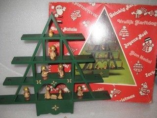 VTG Nativity Tree Wood Christmas Angels 1970s Crèche Spain Goula Box Nativity