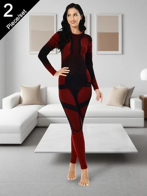 MEETHOO Damen Nahtlos Skiunterwäsche Set Unterhemd Unterhose Hauteng Thermounterwäsche